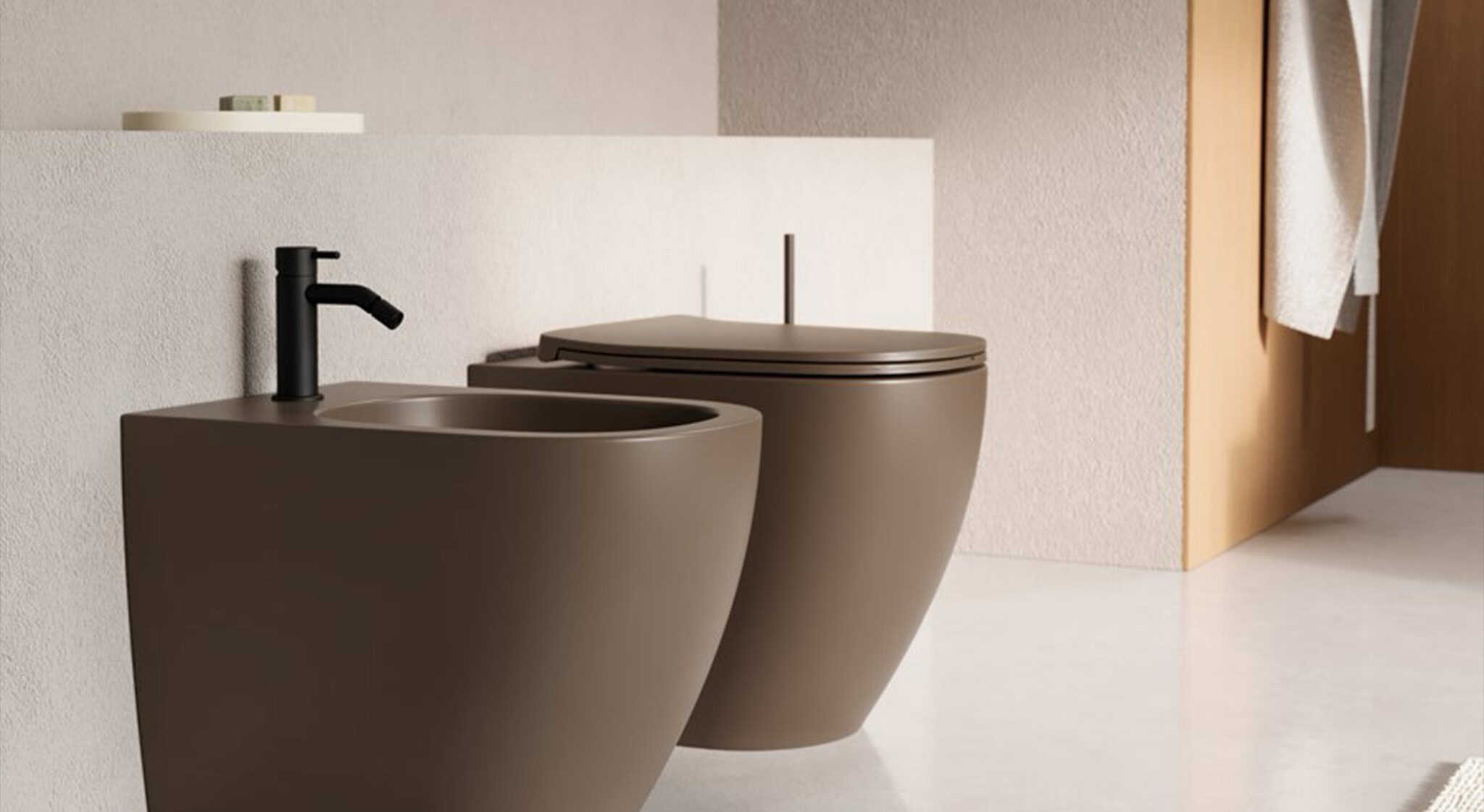 Vando badkameraccessoires met moderne, matte afwerking, inclusief bidet en toilet, perfect voor een strakke en functionele badkamerinrichting in Nederland.
